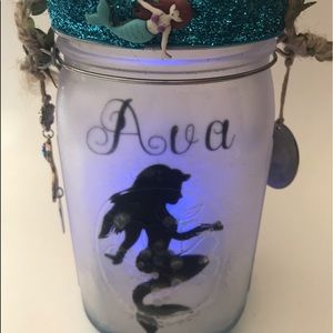 Mermaid color changing frosted quart mason jar tea light lantern